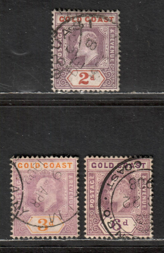 Lot 35 Gold Coast SG#40/54a 1904-1906 King Edward VII Imperium Keyplates Issue, With Various Watermarks, 3 F/VF Used Singles, Click on Listing to See ALL Pictures, Estimated Value $5