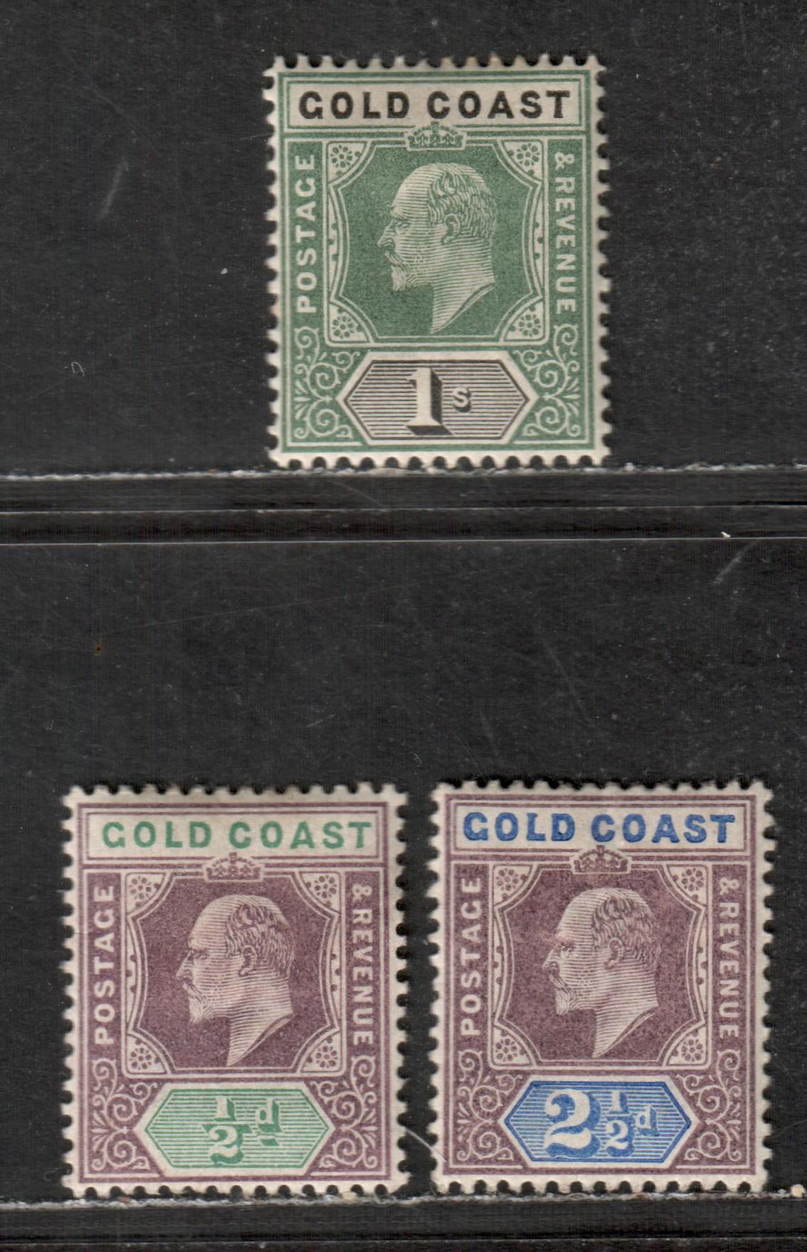 Lot 36 Gold Coast SG#38/44 1904-1906 King Edward VII Imperium Keyplates Issue, With crown CA Watermark, 3 VFOG Singles, Click on Listing to See ALL Pictures, Estimated Value $30