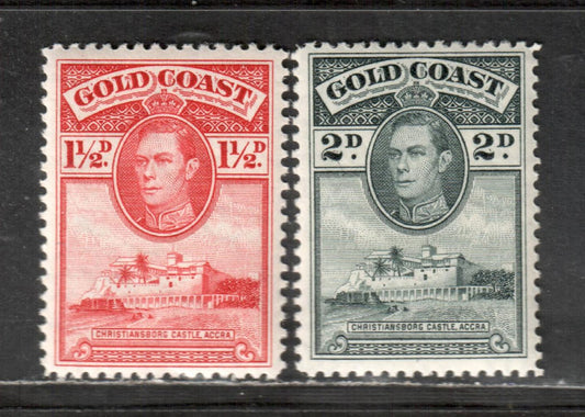 Lot 40 Gold Coast SG#122/123 1938-1941 George VI And Christiansborg Castle Issue, 1938 Printings With Uncommon Line 12 Perf, 2 VFNH Singles, Click on Listing to See ALL Pictures, Estimated Value $30