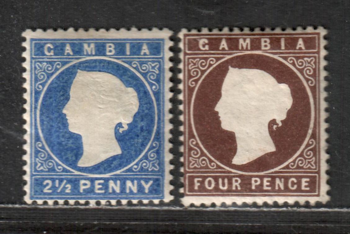 Lot 4 Gambia SG#26/30 1886-1893 Queen Victoria Cameo Issue, 1887 Printings With crown CA Sideways Wmk, 2 FOG Singles, Click on Listing to See ALL Pictures, Estimated Value $15