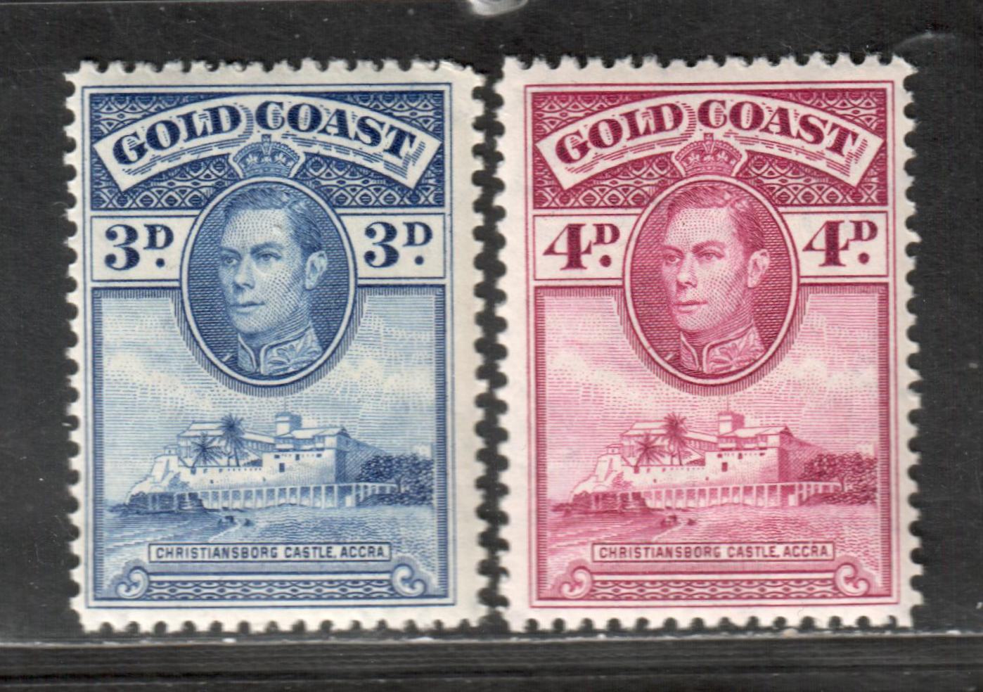 Lot 41 Gold Coast SG#124/125 1938-1941 George VI And Christiansborg Castle Issue, 1938 Printings With Line Perf 12, 3d Blue-4d Magenta, 2 F/VF NH Singles, Click on Listing to See ALL Pictures, Estimated Value $15