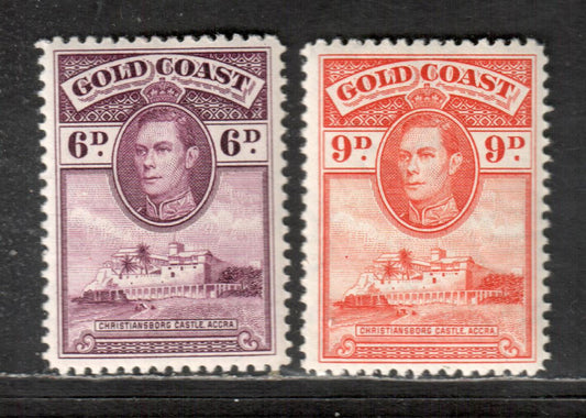 Lot 42 Gold Coast SG#126/127 1938-1941 George VI And Christiansborg Castle Issue, 1938 Printings With Uncommon Line Perf 12, 2 VFNH Singles, Click on Listing to See ALL Pictures, Estimated Value $35