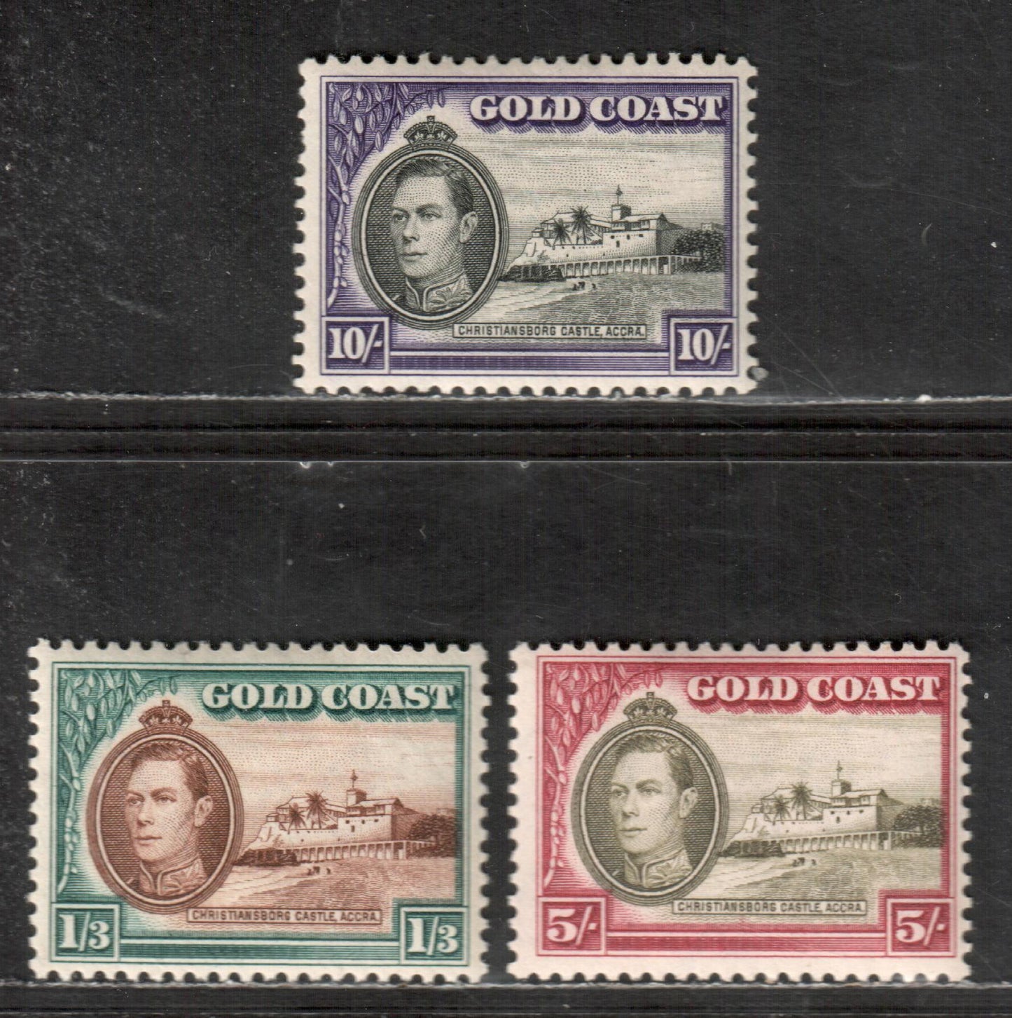 Lot 45 Gold Coast SG#129/132 1938-1941 George VI And Christiansborg Castle Issue, Comb Perf 11 1/2 x 12 , 3 F & VF OG Singles, Click on Listing to See ALL Pictures, Estimated Value $20