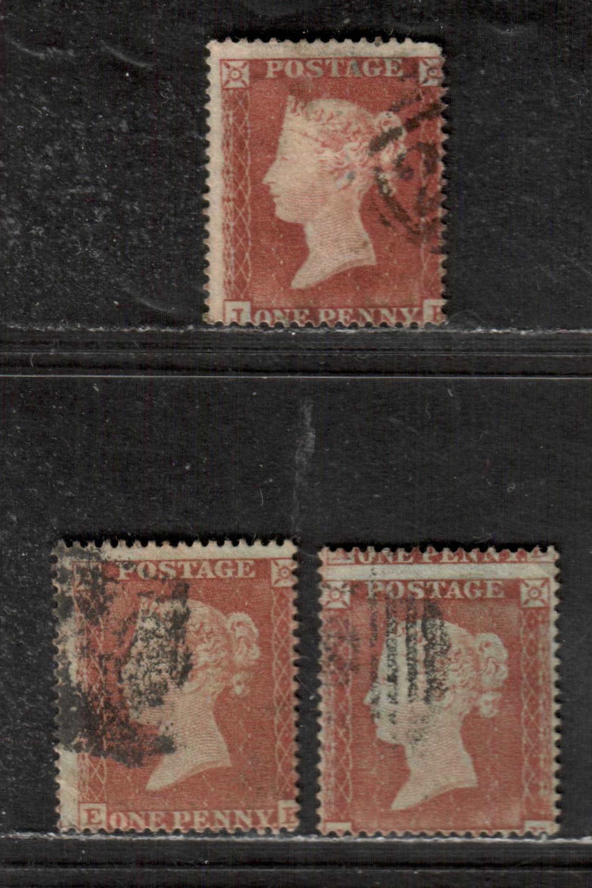 Lot 48 Great Britain SG# C1(1) SC#8 1p Red Brown 1854-1855 Queen Victoria Issue, Different Shades, Die 1 Printing, Perf 16 With Small Crown Wmk, Alphabet II, 3 Good Used Singles, Click on Listing to See ALL Pictures, Estimated Value $13