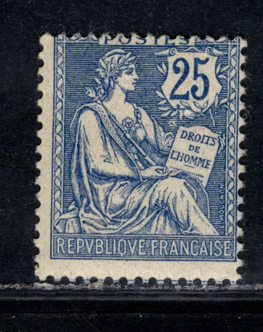 France Maury#127 (Scott #136) 25c Blue Rights Of Man, 1900-1929 Blanc, Mouchon & Merson Issue, A GNH Single Major Gum Bends,