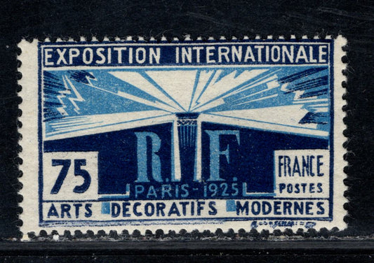 Lot 164 France Maury#215 (Scott #225) 75c Dark Blue & Light Blue Light & Liberty Allegory, 1924-1925 Decorative Modern Arts Issue, A FNH Single