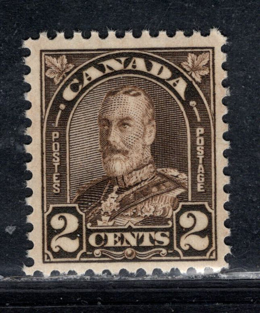 Canada #166b 2c Dark Yellowish Brown King George V, 1930-1931 Arch/Leaf Issue, A VFNH Single Die 1, Non Striated Gum With 4 Gum Breaker Ridges