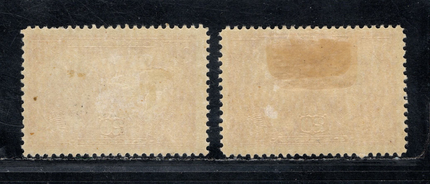 Canada #148 20c Carmine Red & Bright Carmine Baldwin & Lafontaine, 1927 Historical Issue, 2 FOG Singles With Streaky Gum