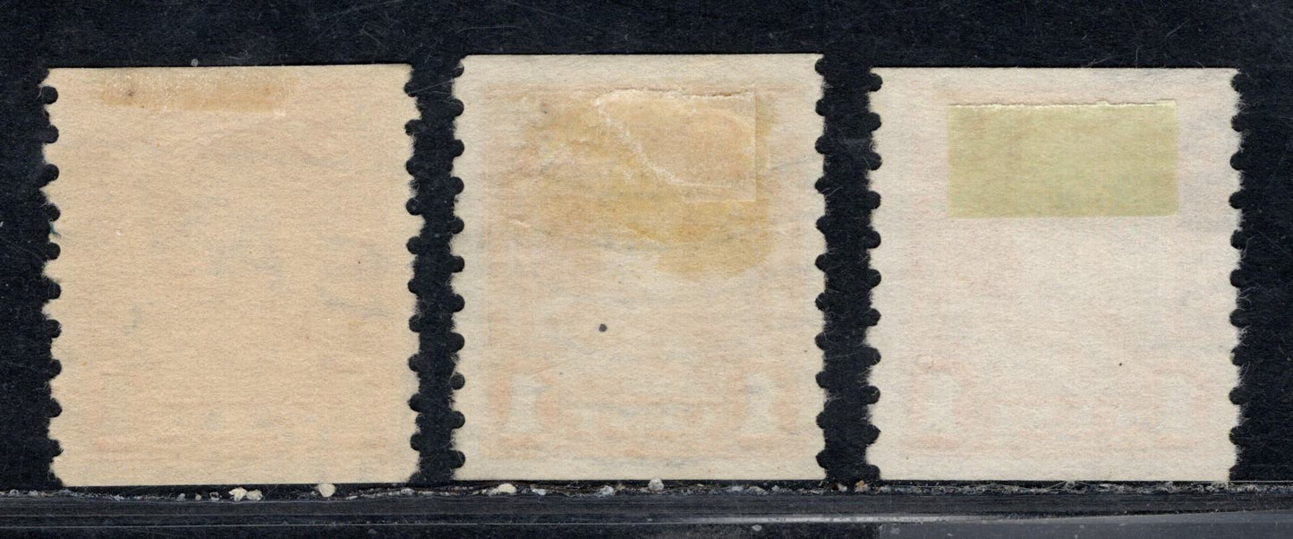 Canada #178 1c Deep Bright Orange, Dull Orange & Dull Yellow Orange King George V, 1930-1931 Arch/Leaf Coil Issue, 3 Very Fine Used Singles