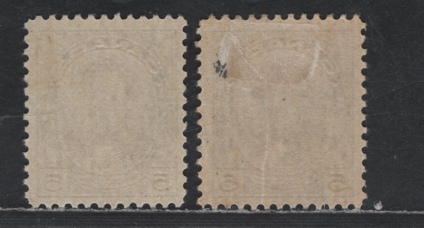 Canada #146 5c Purple & Bright Purple Thomas D'arcy McGee, 1927 Historical Issue, 2 VFOG Singles With Streaky Gum
