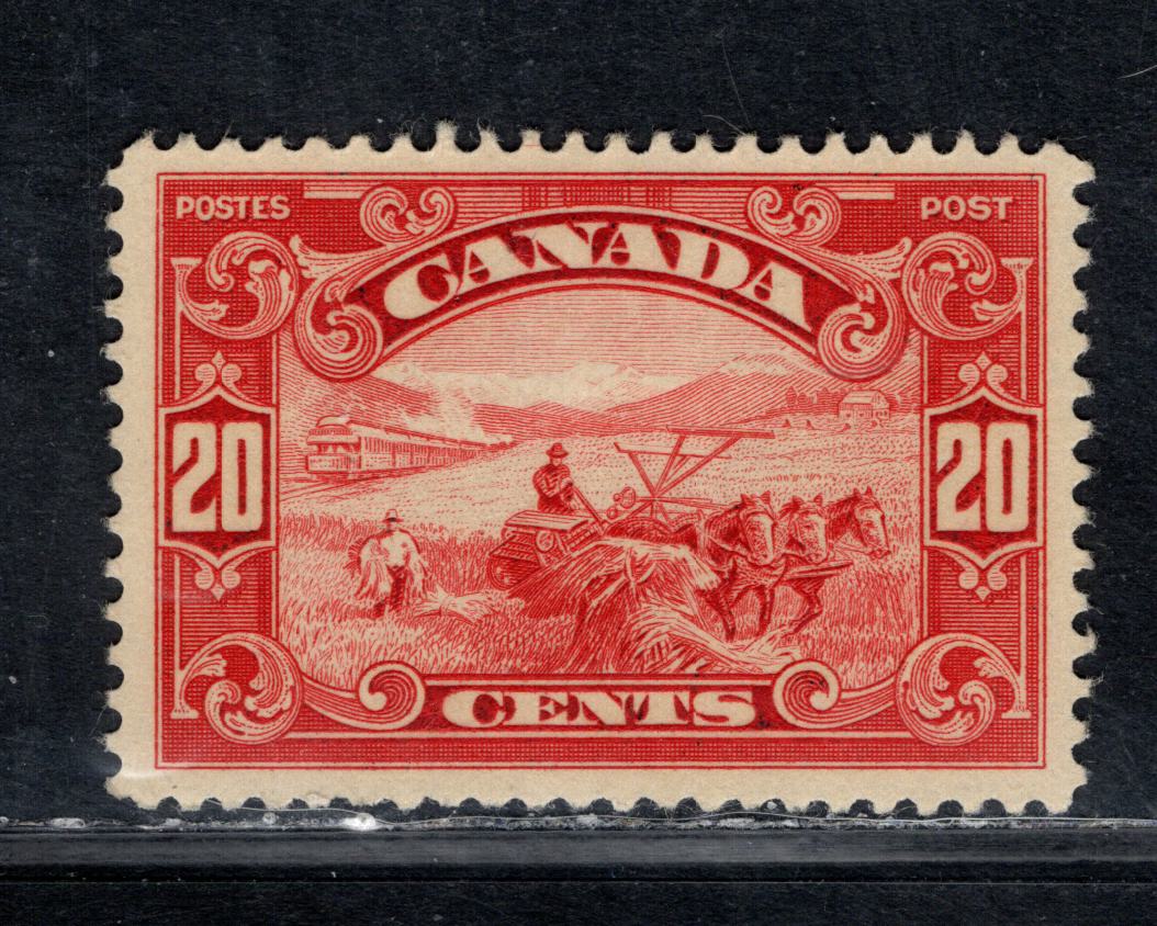 Lot 165 Canada #157 20c Dark Carmine Harvesting Wheat, 1928-1929 Scroll Issue, A VFOG Single With Streaky Gum