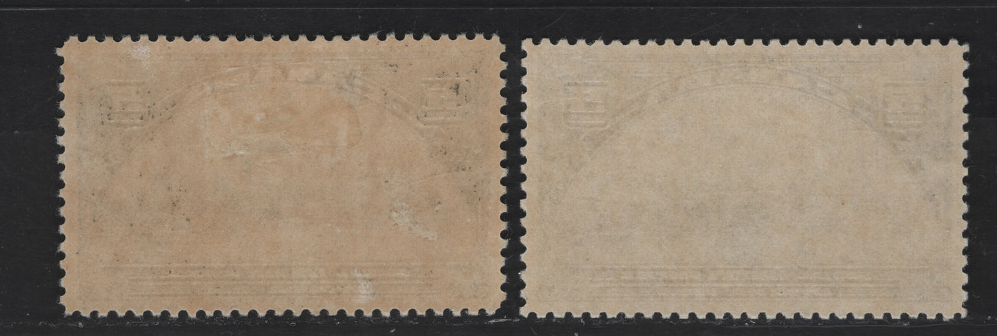 Canada #202 5c Deep Dull Blue & Deep Blue Parliament Buildings, 1933 UPU Meeting Issue, 2 VFOG Singles Yellowish Cream & Cream Semi-Gloss Gum