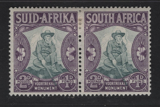 Lot 167 South Africa SC#B3 2d + 1d Dull Violet & Gray Voortrekker, 1933-1936 Semi Postal Issue, A VFOG Se-tenant Pair, Perf 14, Wmk 201