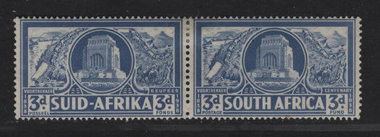 Lot 168 South Africa SC#B8 3d + 3d Chalky Blue Proposed Monument, 1938 Semi Postal Issue, A FOG Se-tenant Pair, Perf 14, Wmk 201