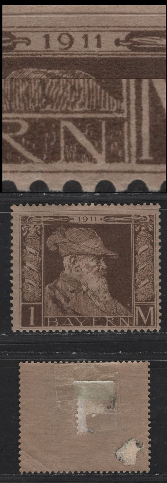 Bavaria Michel# 86I, Scott#86 1m Brown On Grey Brown Paper, 1911 Prince Regent Luitpold 90th Birthday Issue, A VGOG Single Type I