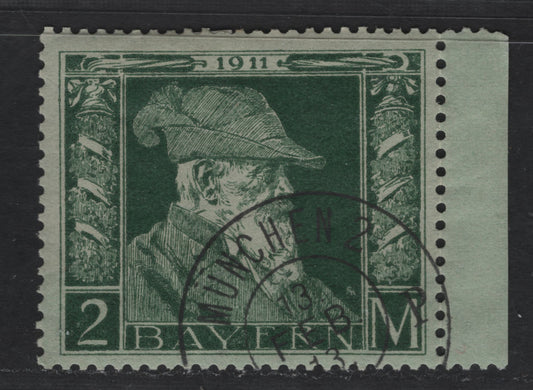 Bavaria Michel# 87II, Scott#87 2m Dark Green On Greenish, 1911 Prince Regent Luitpold 90th Birthday Issue, A VF Used Single Type 2 With CTO Accountancy Cancel