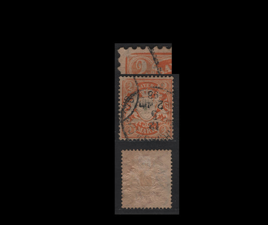 Bavaria #55a 2m Pale Orange, 1881-1911 Embossed Arms Issue With Perf 11 1/2, Wmk Vert. Wavy Lines, A Fine Used Single On Toned Paper, Showing Broken Frameline At UL Corner
