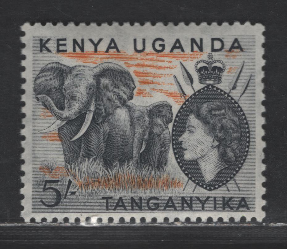 Lot 171 K.U.T SG#178 5/- Black & Orange African Elephants, 1954-1959 QE II Pictorial Issue, A VFOG Single, Perfs 12.5x13 & 13x12.5, Multiple Script CA Wmk