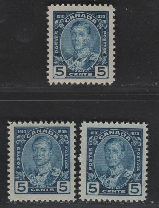 Lot 173 (C) Canada #214 5c Deep Blue, Bright Blue & Pale Blue Prince Of Wales, 1935 Silver Jubilee Issue, 3 Fine & VFNH Singles On Paper With Yellowish Cream Semi-Gloss Gum