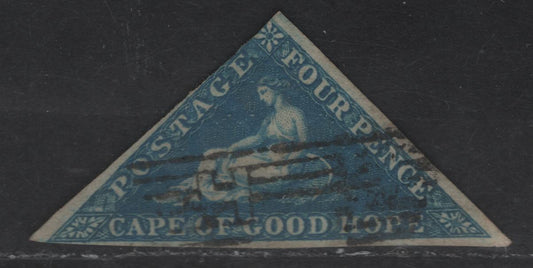 Cape Of Good Hope SG#4e 4d Bright Blue Hope, 1853 Hope Issue, A Good Used Single, Two & a Quarer Margins, 1 Full, White Paper, Die B