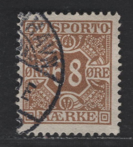 Denmark SC#P7 68o Yellow Brown Numeral of Value, 1907 Newspaper Issue, A Fine Used Single, Wmk 113, Perf 13