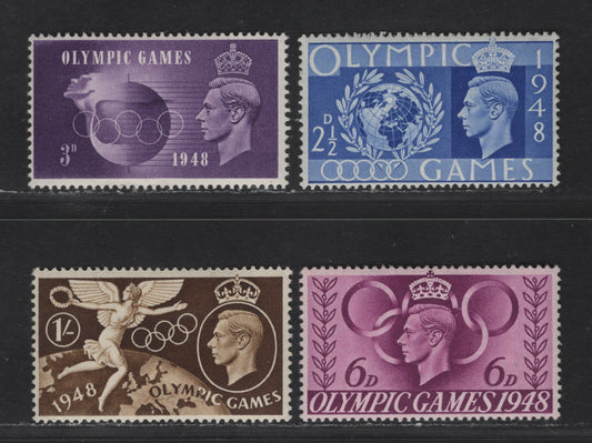 Great Britain SG#495-498 2.5d -1/- Ultramarine - Brown Globe & Laurel Wreath - Winged Victory, 1948 Olympic Games Issue, 4 VFNH Singles, Wmk 127, Perf 15x14