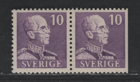 Lot 177 Sweden SC#289-a (Facit #269CB) 10o Violet King Gustaf V, 1939 Pictorial Issue, A VFNH Booklet Pair, Showing Normal & Straight Edged Stamp