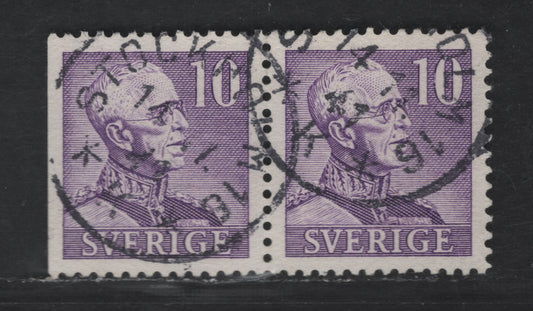 Lot 178 Sweden SC#300-a (Facit #273BC2) 10o Violet King Gustaf V, 1939-1946 Pictorial Issue, A Very Fine Used Booklet Pair, Showing Normal & Straight Edged Stamp, No Colored Line In Coat Lapel, Nov. 11 1941, Stockholm CDS