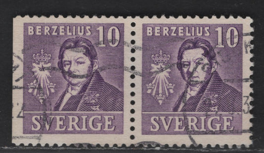 Lot 179 Sweden SC#297-297a (Facit #320CB) 10o Violet Per Henrik Ling, 1939 Pictorial Issue, A Very Fine Used Pair, Normal & Straight Edged Stamps