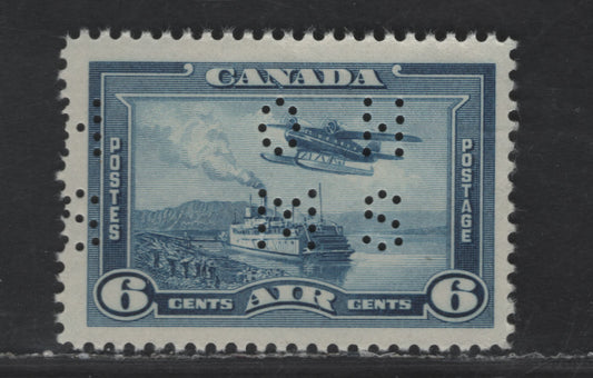 Canada #O9-C6 6c Dull Blue Halifax Harbour, 1937-1942 Mufti & Pictorial Issue, A Fine NH Single Position 1 4-Hole OHMS Perfin, Soft Vertical Wove, Semi-Gloss Cream Gum