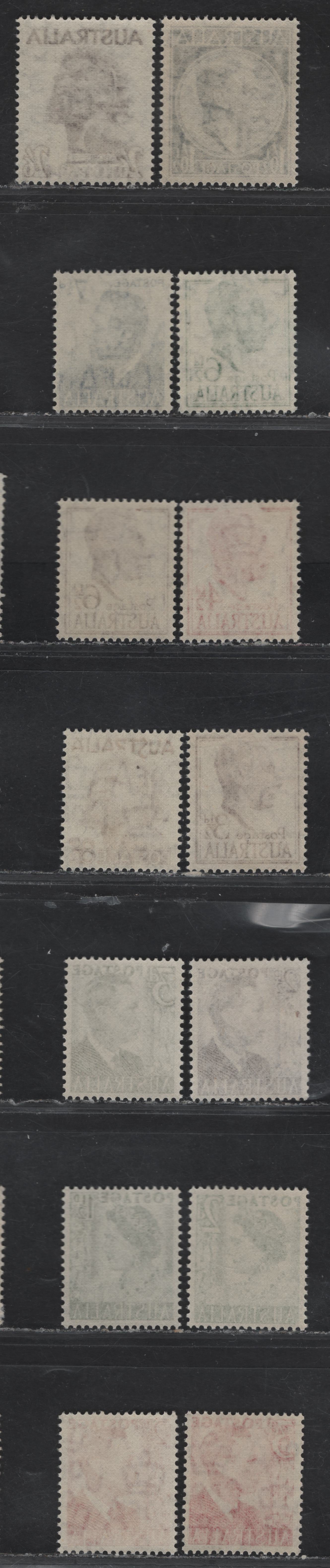 Australia SG#234-237d, 238, 247-253 1.5d - 2/6d Green - Sepia King George VI - Aporigine, 1950-1952 Royal Portrait Definitive Issue, 14 F/VFNH/OG Singles, 2.5d Brown is LH, Others are NH