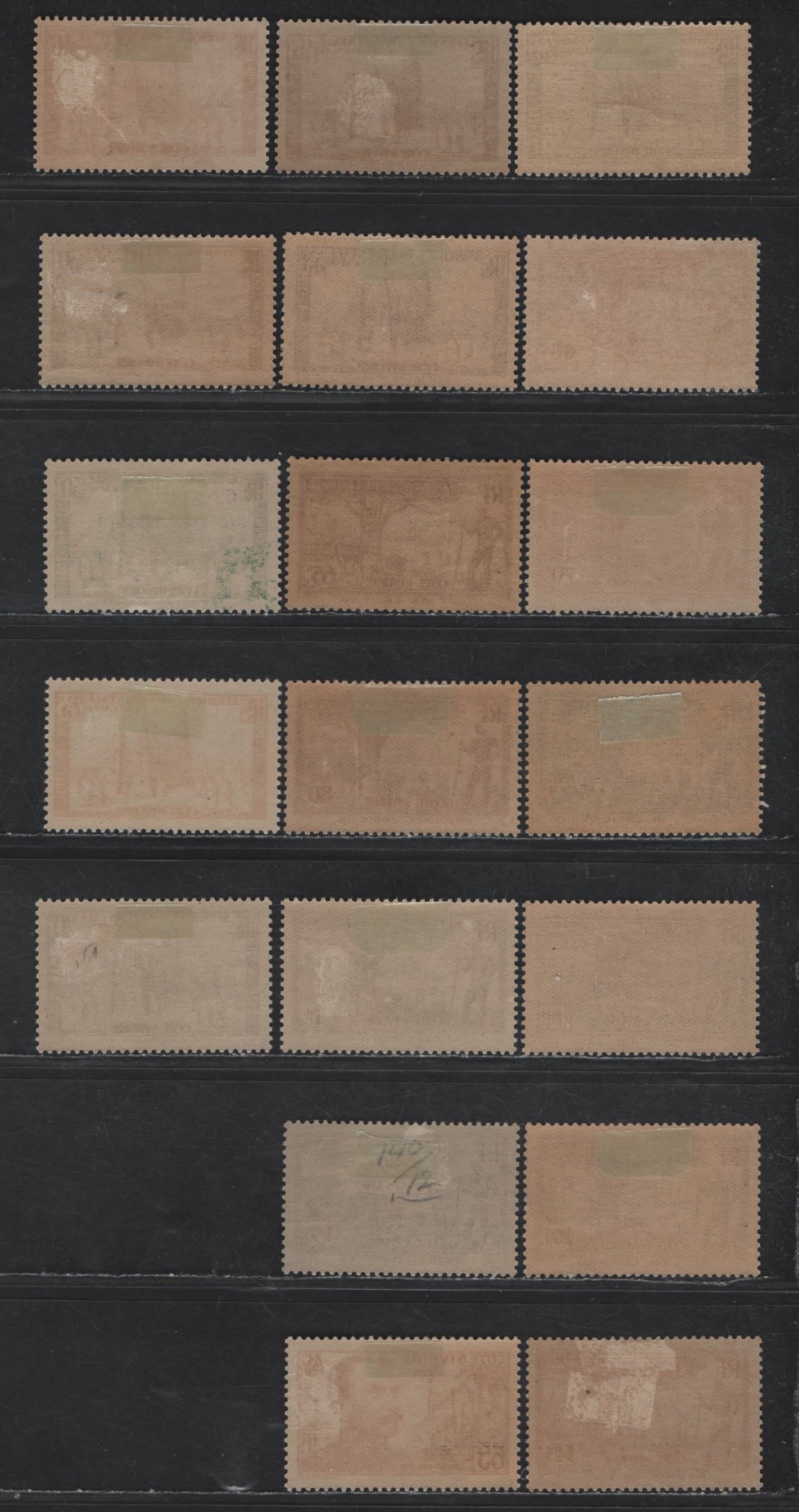 Lot 148 Ivory Coast SC#119-122, 124-126, 128-131, 133, 135, 138-140, 141A, 142, 159 20c - 65c Ultramarine - Red Brown Mosque - Louis Gustave Binger, 1936-1944 Pictorial & Death Of Governor Binger Issues, 19 VFOG Singles