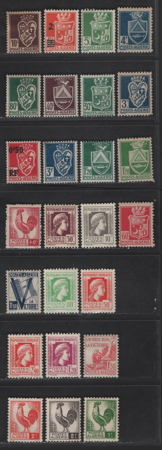 Lot 15 Algeria SC#148/157, 139/146, 166, 190, 164-165, 172/182 60c - 2.40fr Rose - Rose Red Oran - Marianne, 1942-1945 Arms & Mariane Definitives, 25 F/VFOG Singles, With & Without Imprint