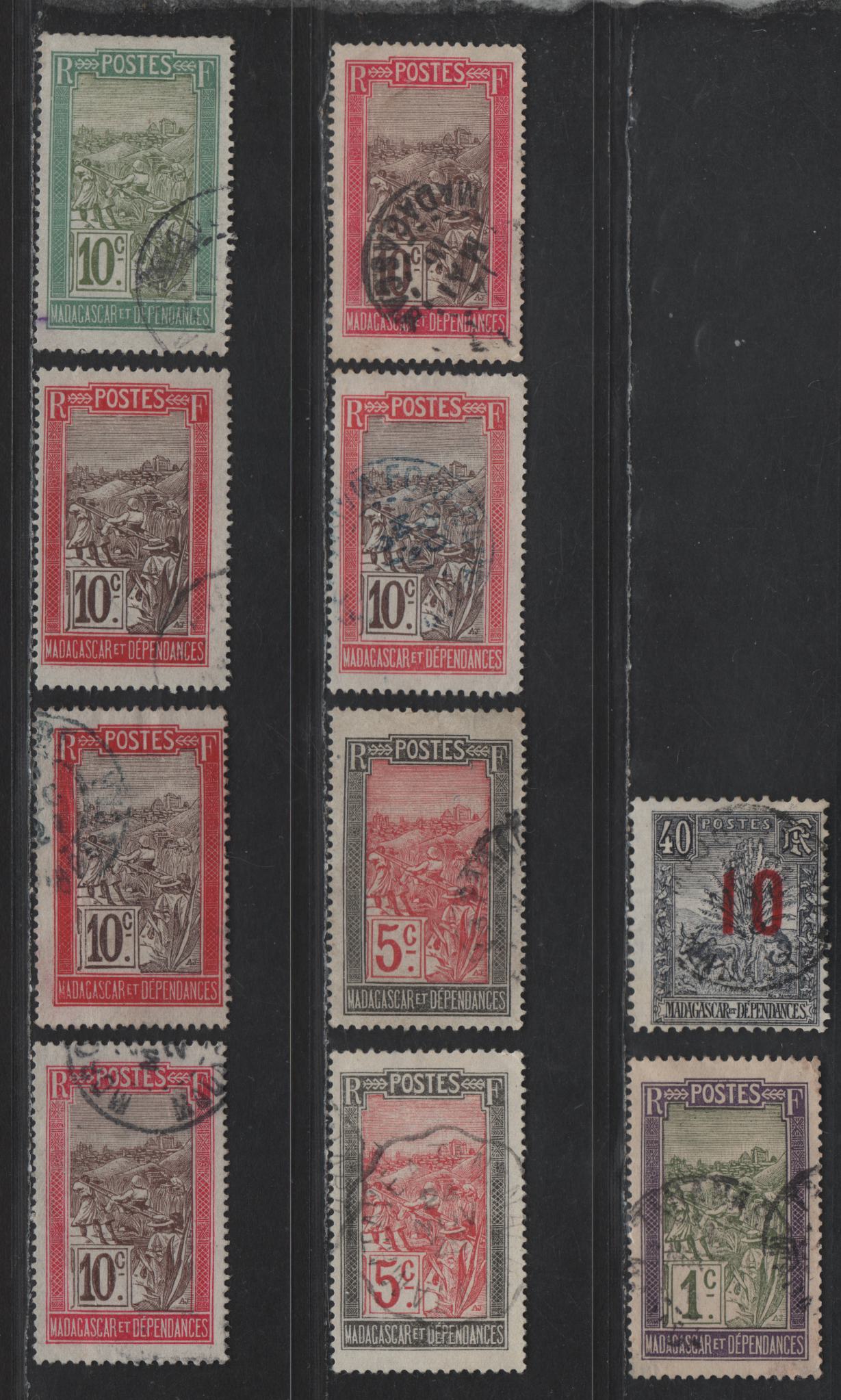 Lot 155 Madagascar SC#79, 82-87, 89-92, 95, 97-98, 101-104, 107, 109-110, 122, 130, 143, 179 1c - 2fr Violet & Olive - Blue & Olive Sedan Chair, 1908-1929 Pictorial Definitive Issue, 43 Fine/Very Fine Used Singles With Shade Variations