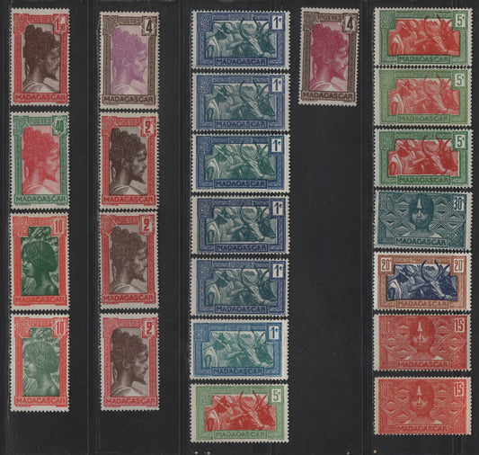 Lot 156 Madagascar SC#147/165 1c - 1.50fr Dark Blue & Blue Green - Brown & Dark Red Hova With Oxen - Sakalava Chief, 1930-1944 Pictorial Definitive Issue, 23 F/VFOG Singles With Additional Shades