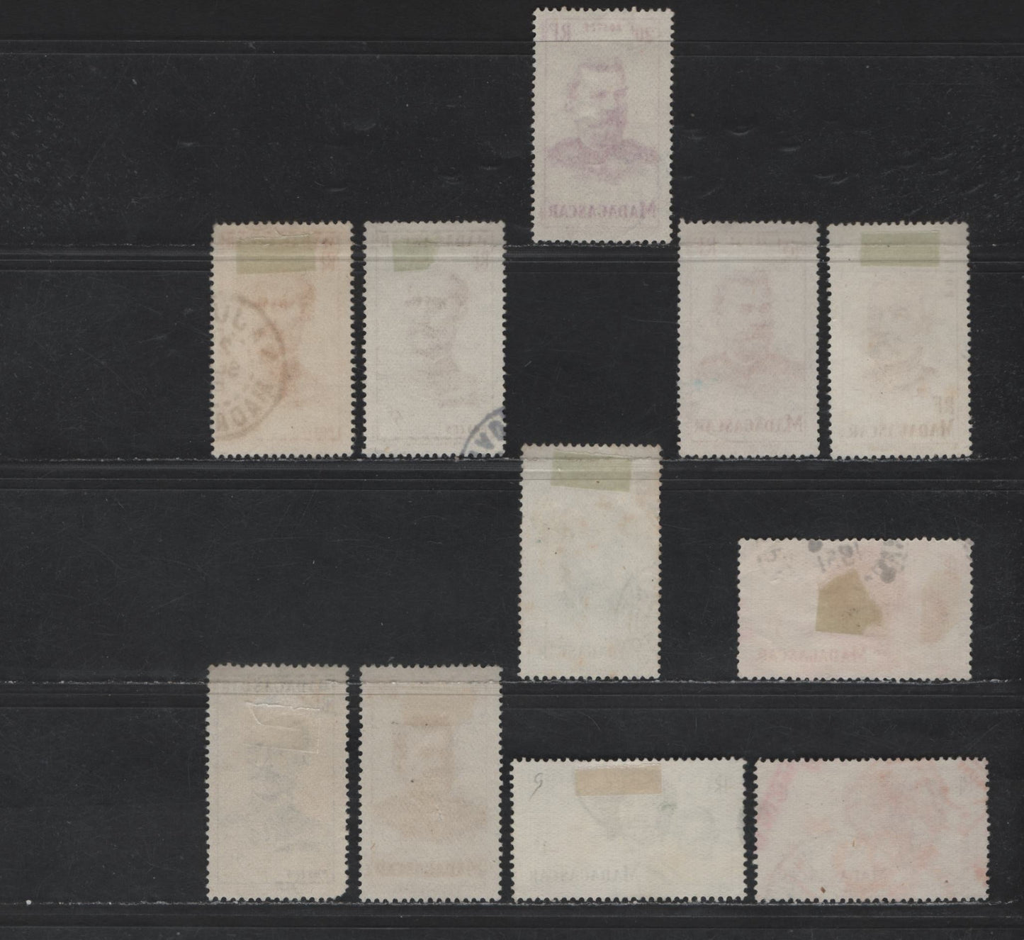 Lot 162 Madagascar SC#275-285 1fr - 25fr Brown Sakalava Man & Woman - Marshal Joseph J.C. Joffre, 1946 Portrait Definitives, 11 Very Fine Used Single