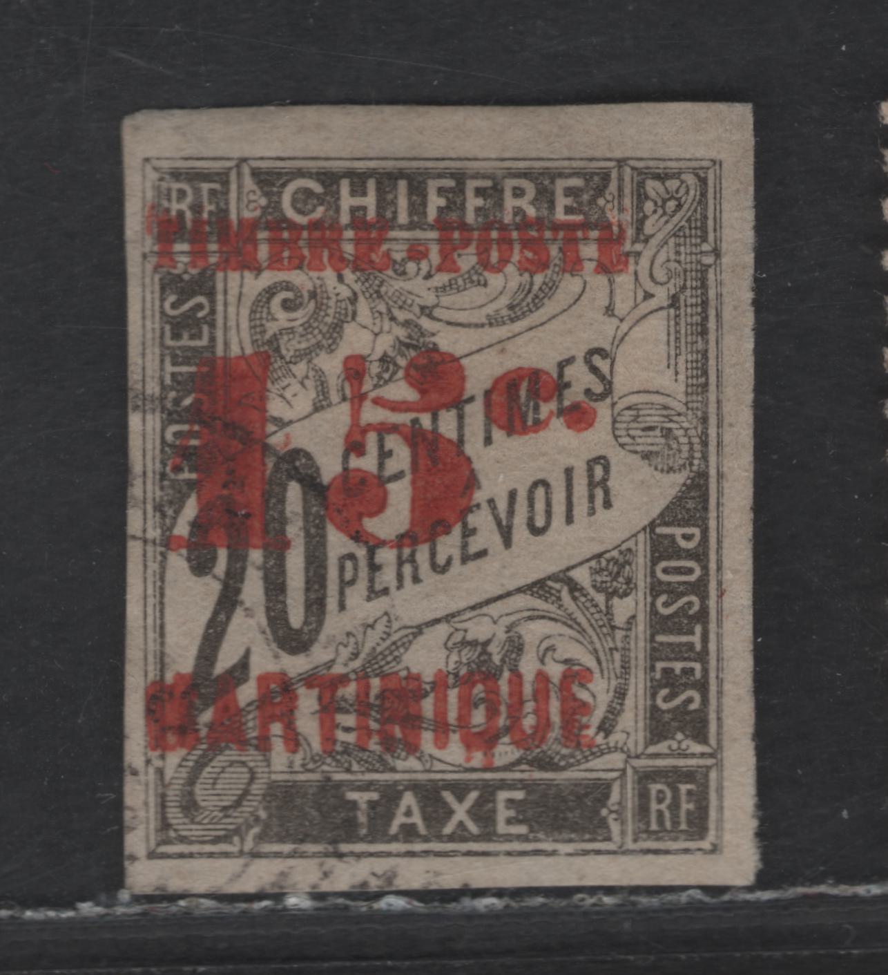 Lot 172 Martinique SC#28 15c on 20c Black Numeral & Banner, 1891-1892 Surcharged French Colonies Issue, A Very Fine Used Imperf Singles, Red Surcharge