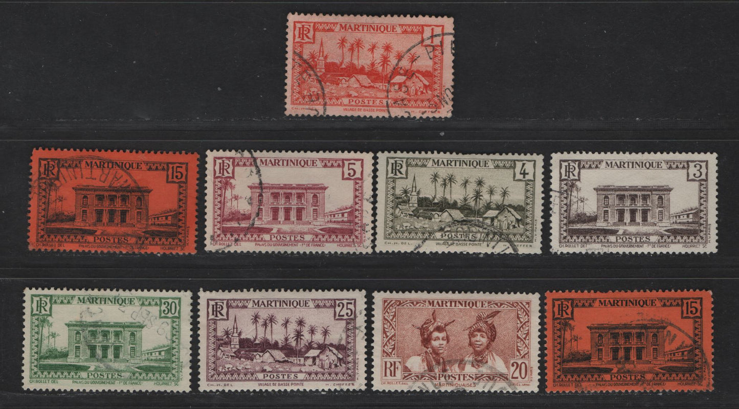 Lot 185 Martinique SC#133, 135-137, 139-144, 147-159, 161-163, 165-171 1c - 10fr Red on Pink - Dark Blue on Blue Village of Basse-Pointe - Martinique Women, 1933-1940 Pictorial Issue, 36 Very Fine Used Singles