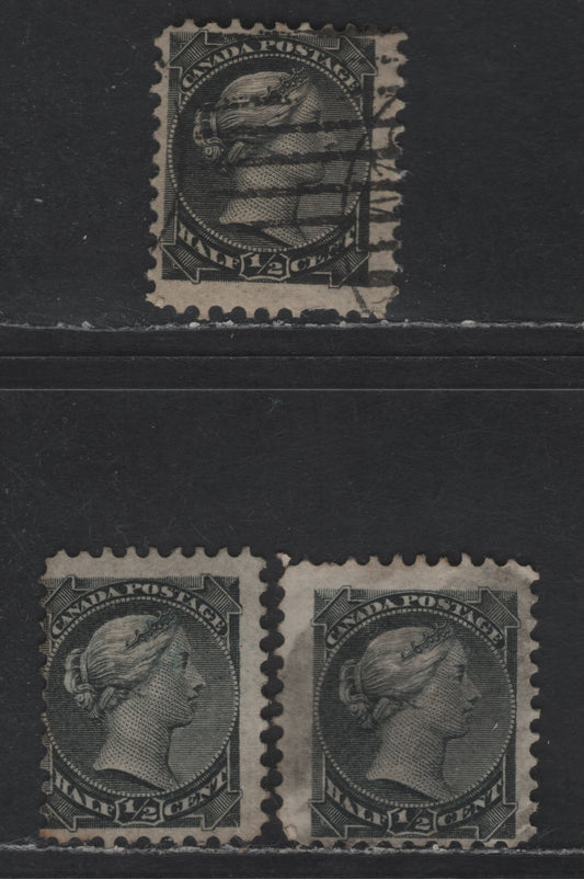 Lot 198 Canada #34 1/2c Grayish Black, Silver Black & Intense Black Queen Victoria, 1870-1893 Small Queen Issue, 3 Ungraded Used Singles, Late Montreal Printings, Shade & Paper Reference Lot, LM-A & LM-B Papers (Description In Body)
