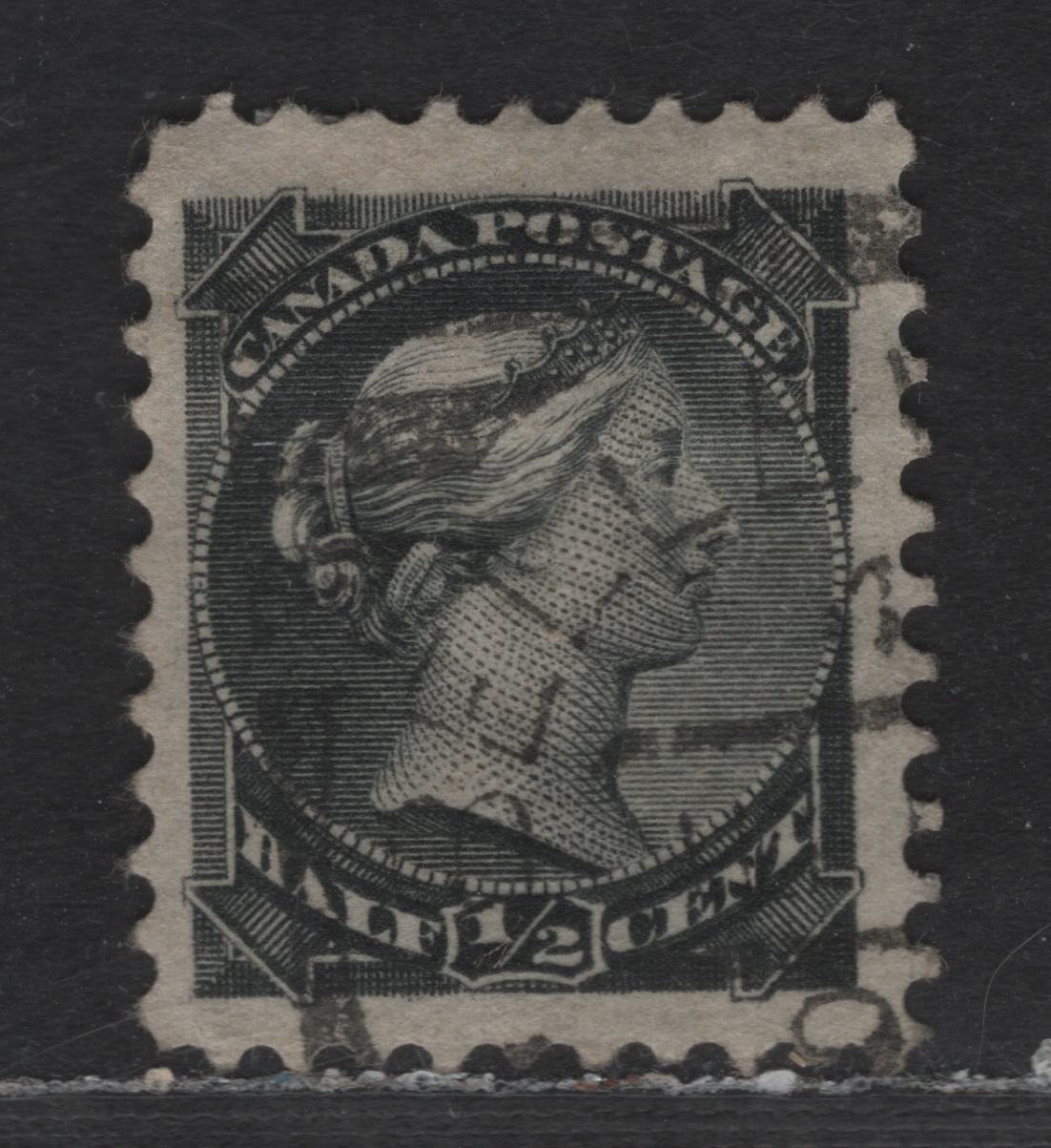 Lot 210 Canada #34 1/2c Silver Black Queen Victoria, 1870-1893 Small Queen Issue, A Fine Used Single, Late Second Ottawa Printing, Paper Type 2O-F (See Body), Belleville, ON Squared Circle Cancel