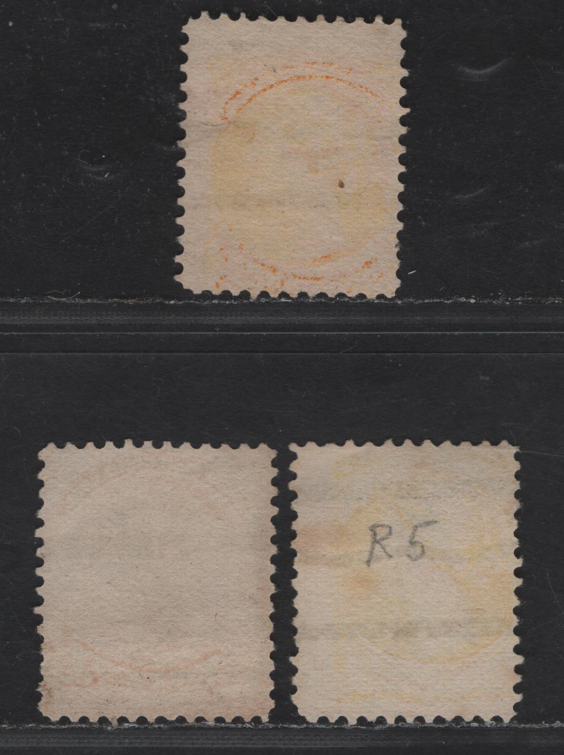 Lot 243 Canada #35xx 1c Yellow, Orange Yellow & Bright Yellow Queen Victoria, 1870-1893 Small Queen Issue, 3 Fine Used Singles, Mid Second Ottawa Printings, Paper Type 2O-E (See Body), Perfs 12 & 12.1