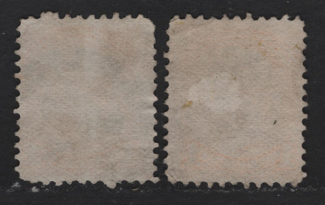 Lot 326 Canada  #35vii, 35d 1c Dull Yellow & Orange Queen Victoria, 1870-1897 Small Queen Issue, 2 Fine Used Singles Mid-Montreal Printings, 1875 Cannington & Hamilton Cancels, Stout Horizontal Wove With Coarse Mesh (MM-B), Perf. 11.6  & 11.75 x 12