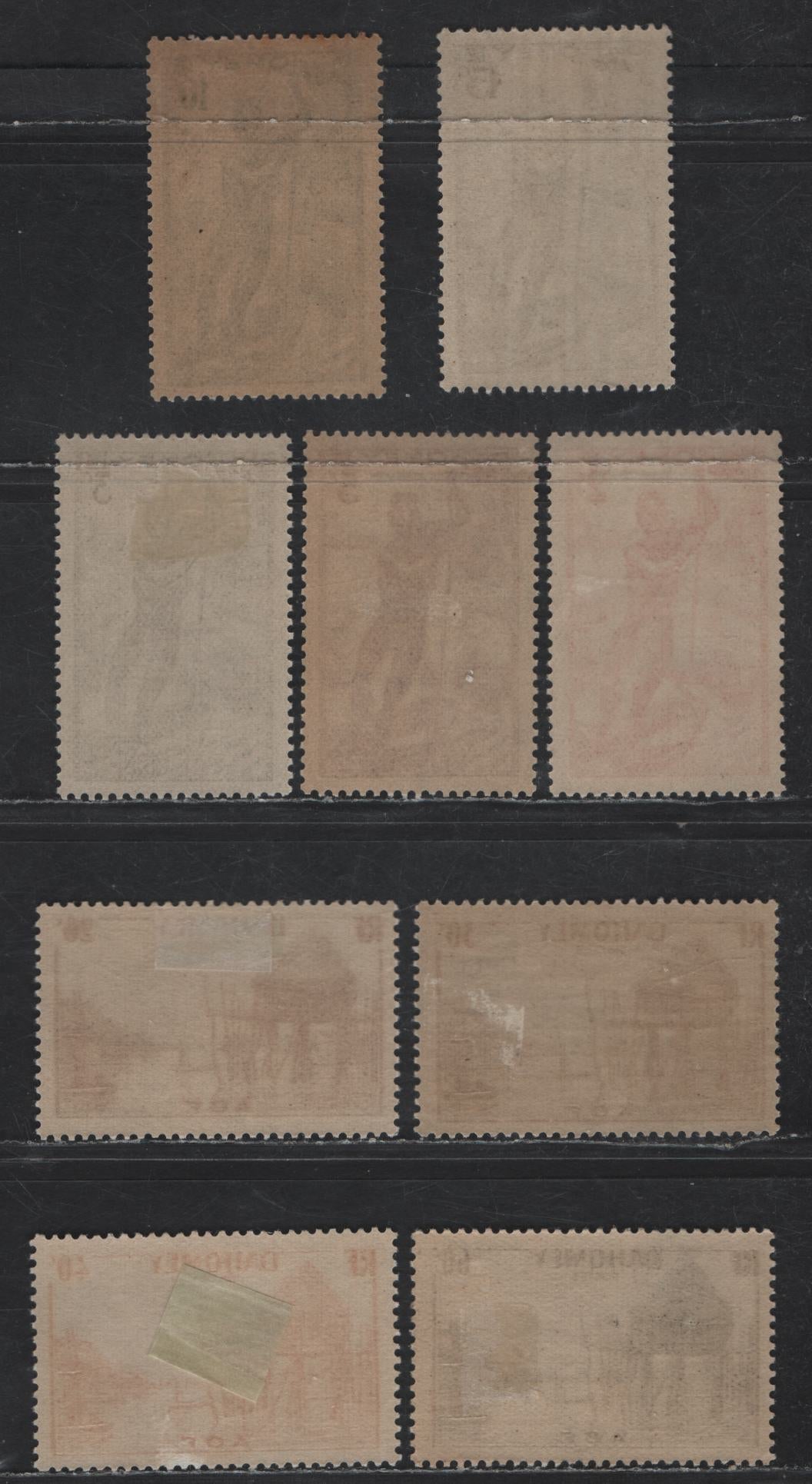 Dahomey SC#113-120, 122 2c - 60c Scarlet - Black Man Poling a Canoe - Pile House, 1941 Pictorial Issue, 9 VFOG Singles