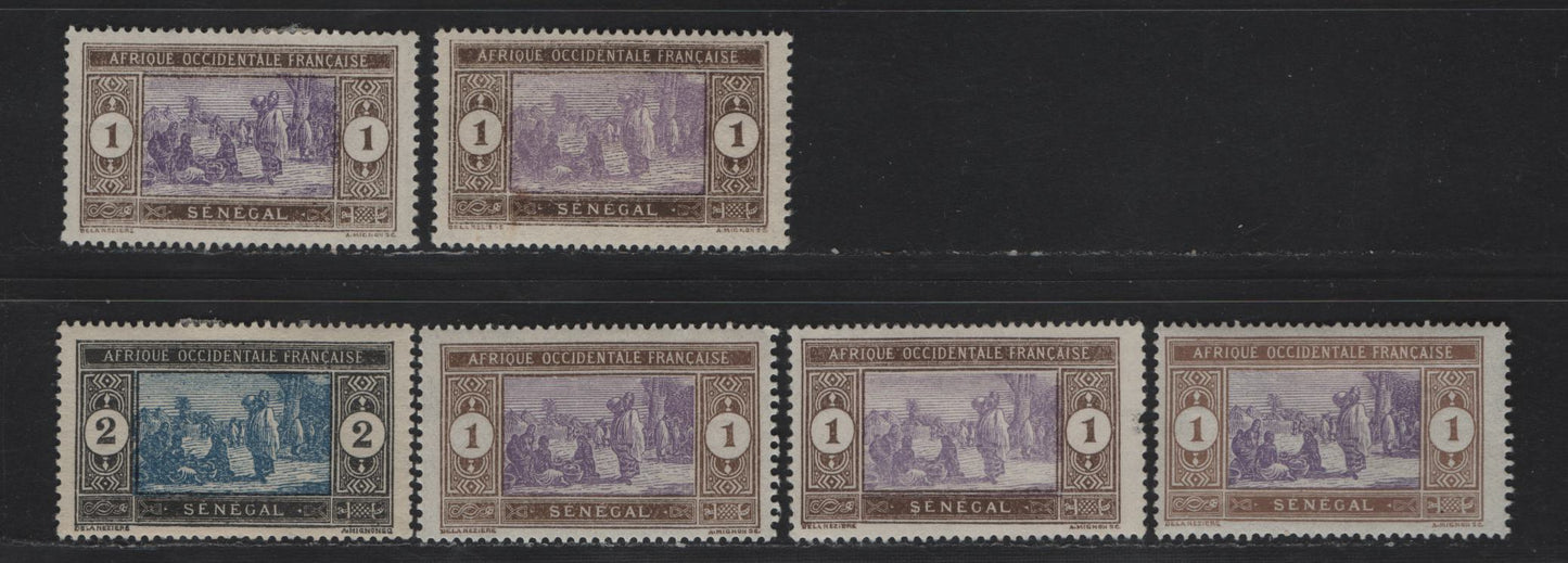 Lot 111 Senegal SC#79-83, 84a, 85-92, 97-98, 109-110, 123, 131 1c - 25c on 5c Olive Brown & Violet - Violet & Green Senegalese Preparing Food, 1914-1927 Keyplate Issue, 30 F/VFOG Singles