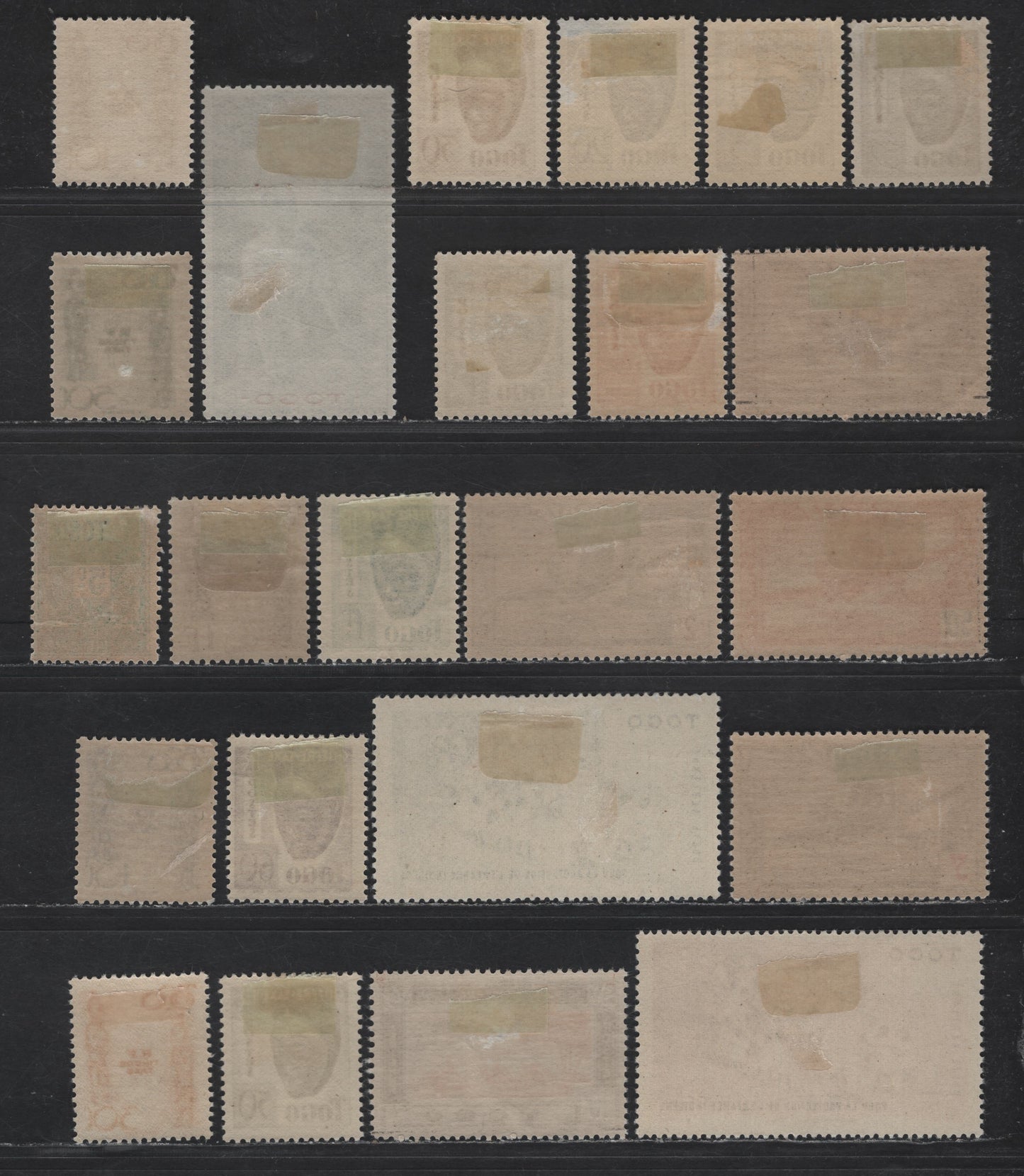 Lot 119 Togo SC#CB1-CB3, C6-C9, C11, J22/J29, J1. J32-J35, J31A-C 1.50fr+3.50fr - 15c Green - Carmine Rose & Brown Nursery - Mask, 1942 - 1944 Airmail, Airmail Semi Postal & Postage Due Issues, 23 F/VFOG Singles