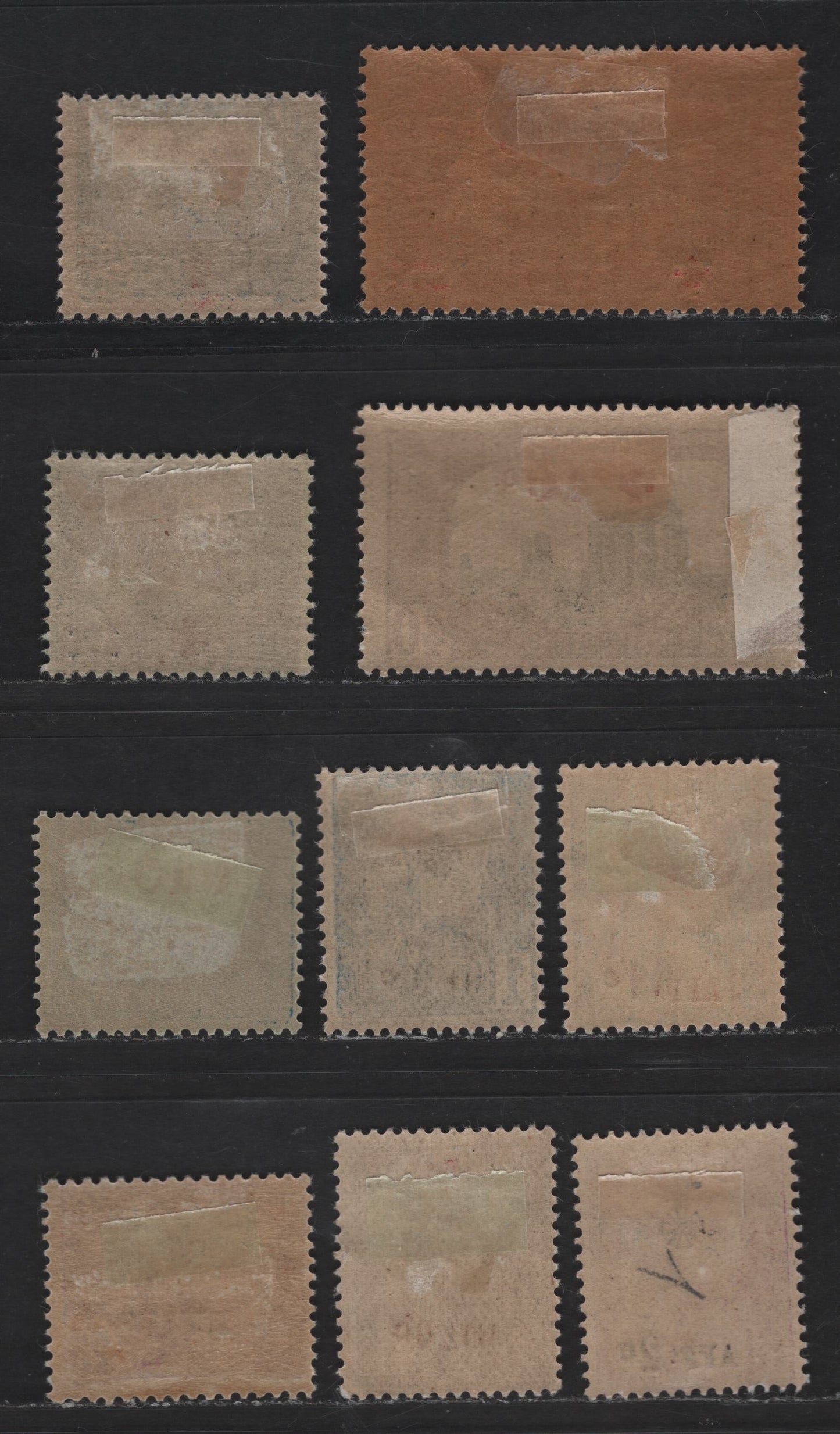 Lot 138 Tunisia SC#B5, B12-B13, B7, B15, B20, B22, B23, B21, B27 10c on 5c - 2c on 5c Blue Green - Red Lilac Coat of Arms, 1916-1923 Semi Postal Issues, 10 FOG Singles