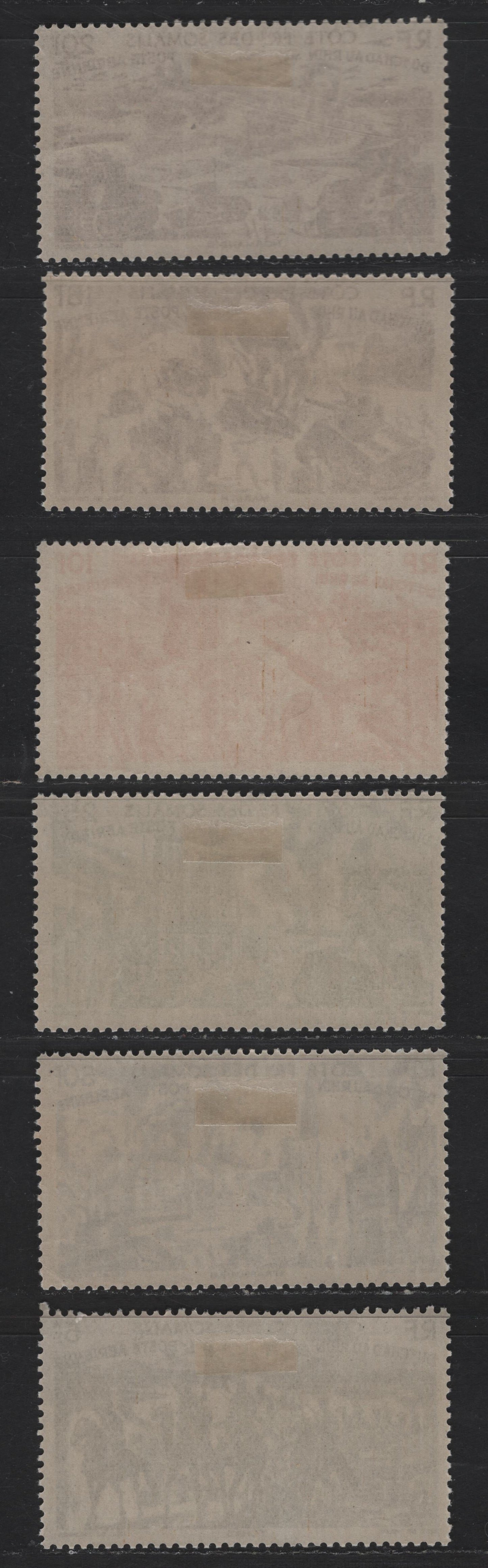 Lot 155 Somali Coast SC#C9-C14 5fr - 50fr Gray Black - Light Ultramarine Chad to Rhine, 1946 Airmail Issue, 6 VFOG Singles