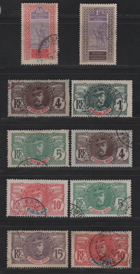 Lot 160 Upper Senegal & Niger SC#1, 3-6, 18. 27 1c - 35c Slate - Carmine Rose & Violet Gen. Louis Faidherbe - Camel With Rider, 1906-1917 Definitive Issues, 10 Fine/Very Fine Used Singles