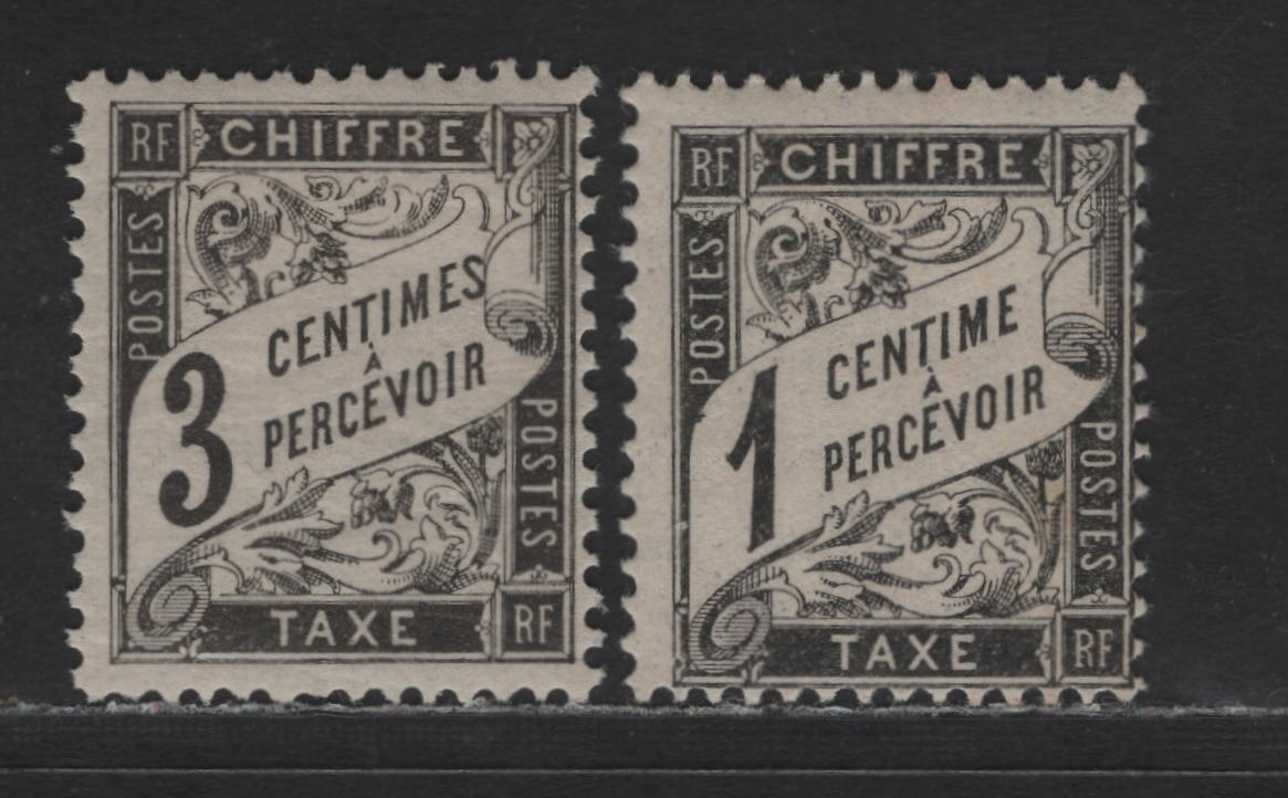 Lot 166 France SC#J11, J13 1c & 3c Black Numeral & Banner, 1882-1892 Postage Dues, 2 FOG Singles