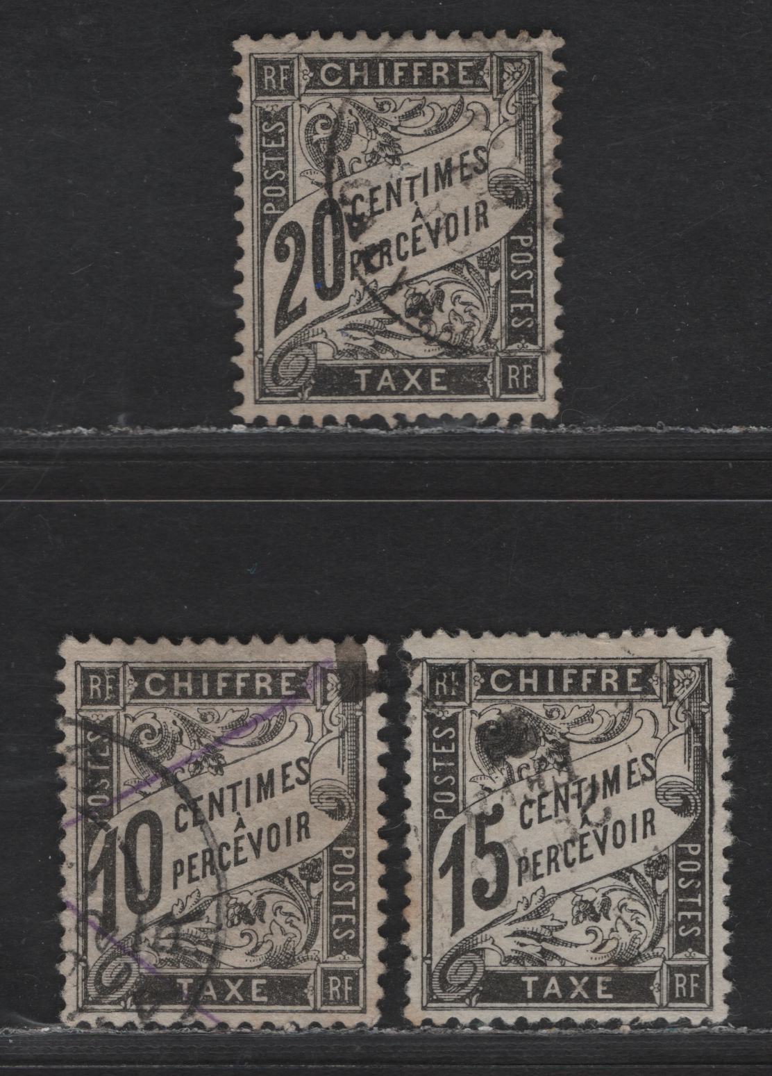 Lot 171 France SC#J16-J18 10c - 20c Black Numeral & Banner, 1882-1892 Postage Dues, 3 Very Fine Used Singles